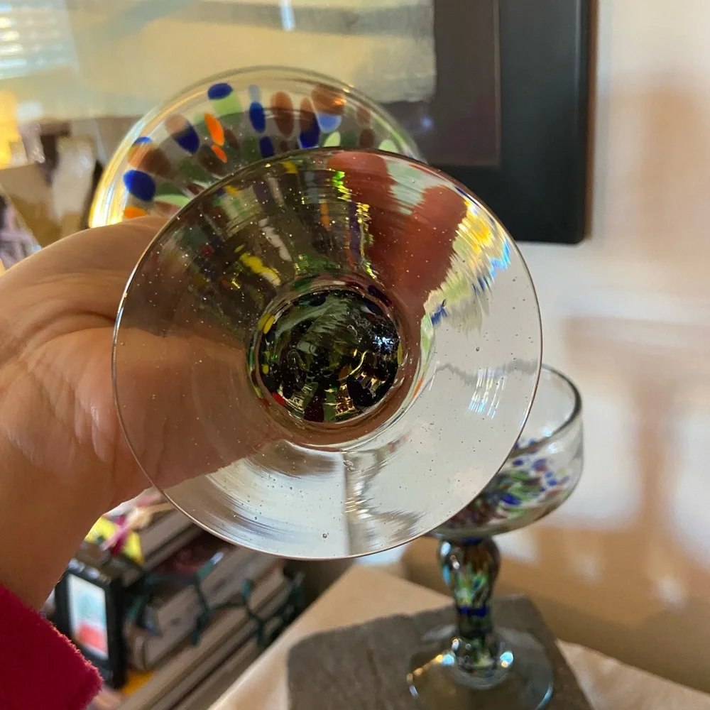 Pair Of Crate & Barrel Handblown Confetti Splatter Margarita Cocktail Gl…